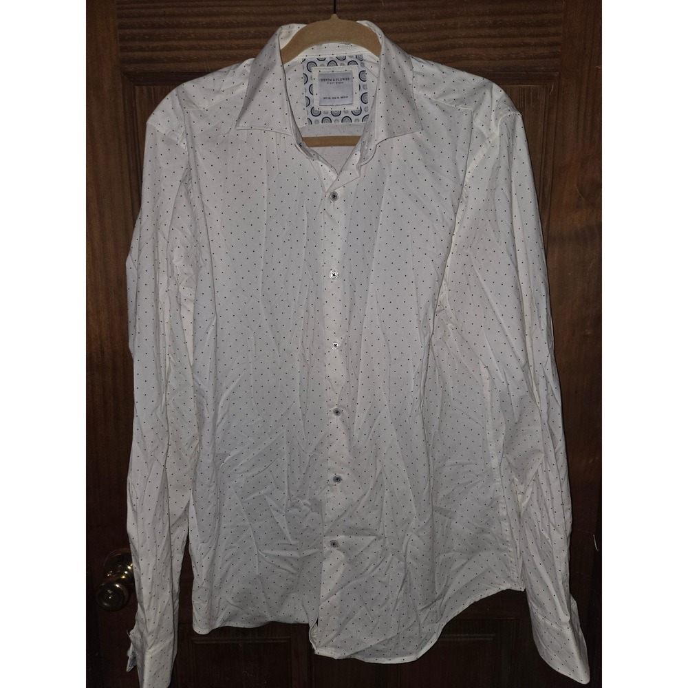Denim & Flower Ricky Singh Mens XL White Polka Dot Button Down Long Sleeve Shirt